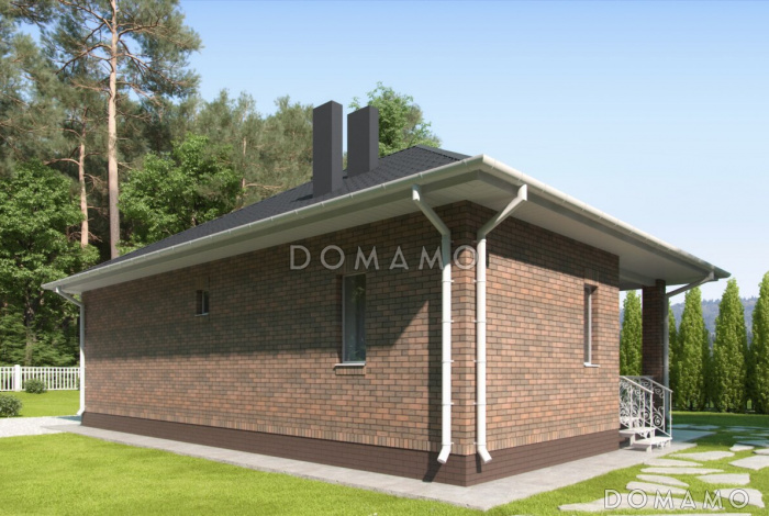 Проект небольшого загородного дома с верандой, санузлом с окном, изолированной кухней