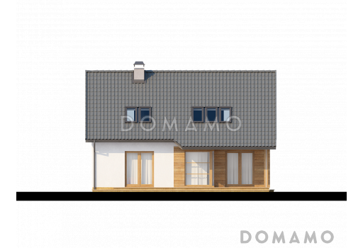 Проект одноэтажного мансардного дома из кирпича с тремя комнатами и кабинетом / Фасад 2