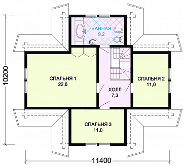 Проект небольшого дома из оцилиндрованного бревна с сауной / План мансардного этажа
