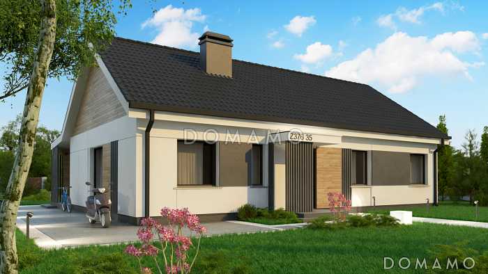 Проект загородного дома с удобной планировкой, мастер-спальней, ванной с окном, террасой