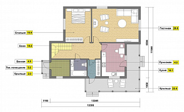 Проект двухэтажного дома из пеноблоков в стиле фахверк / План 1 этажа