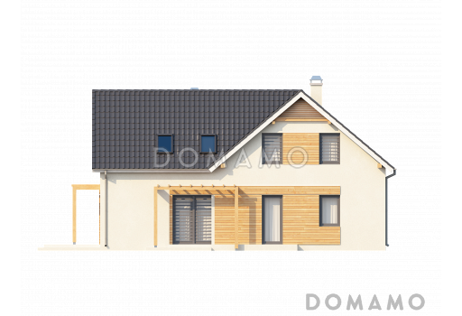 Проект одноэтажного дома из кирпича с угловой мансардой и встроенным гаражом / Фасад 2
