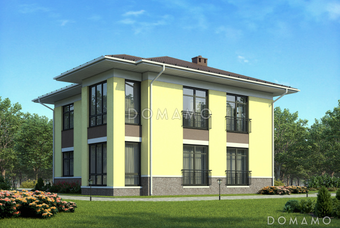 Проект кирпичного дома с французскими балконами