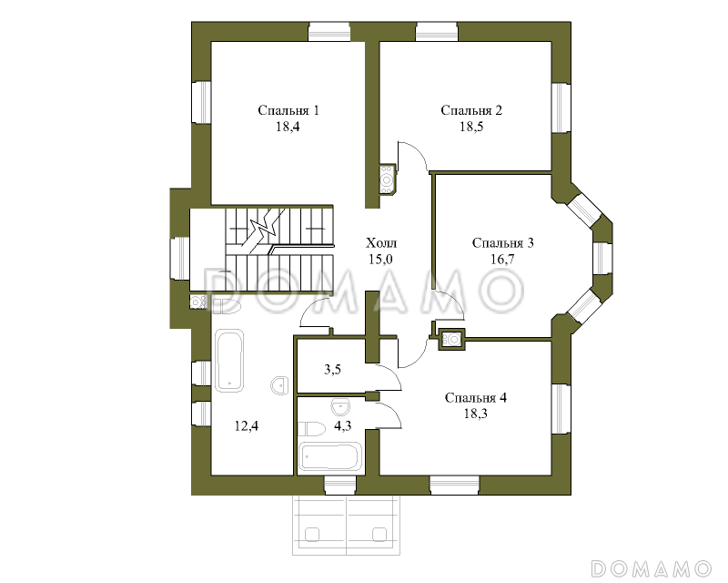 Проект коттеджа из газобетона с гаражом на 2 машины / План 2 этажа