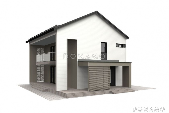 Проект современного двухэтажного каркасного дома с двускатной крышей