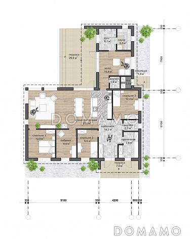 С-228 одноэтажный дом  / План 1 этажа