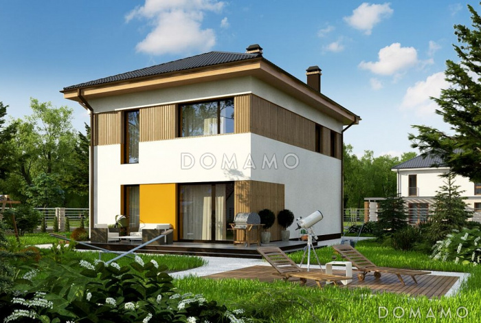 Проект загородного дома с террасой, кладовой, двумя санузлами на  втором этаже