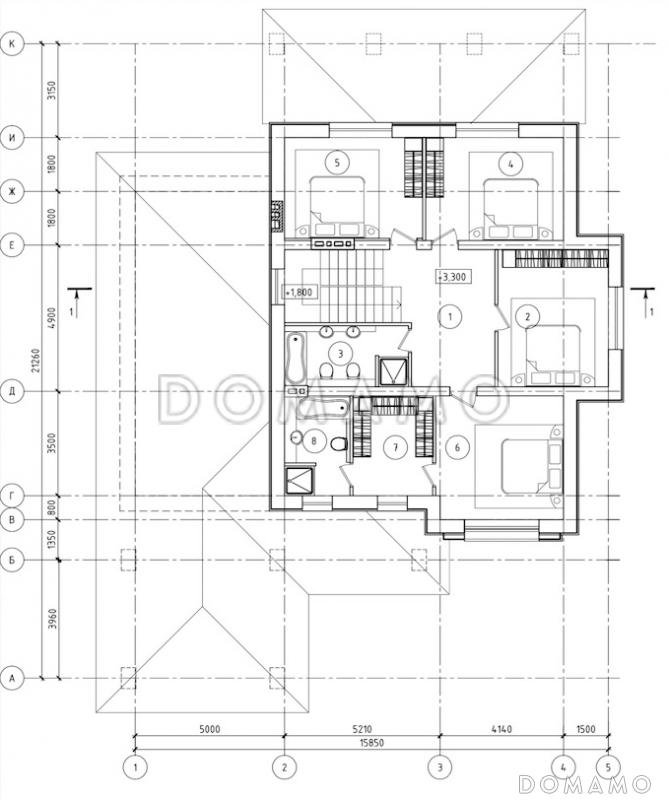 Проект просторного дома с гаражом, крытой террасой и пятью спальнями / План мансардного этажа