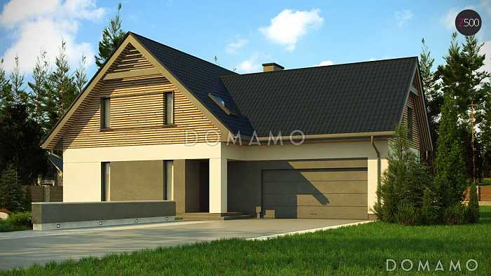 Проект комфортного одноэтажного мансардного дома из газобетона с гаражом для двух автомобилей