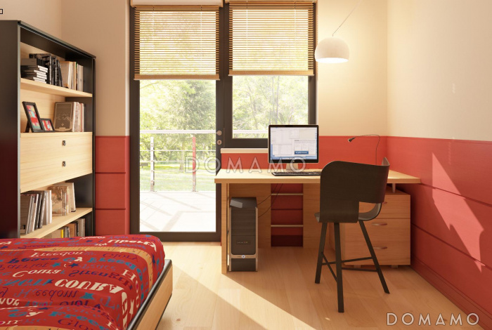 Проект современного двухэтажного дома из газобетона с четырьмя спальнями, кабинетом и пристроенным гаражом на два автомобиля