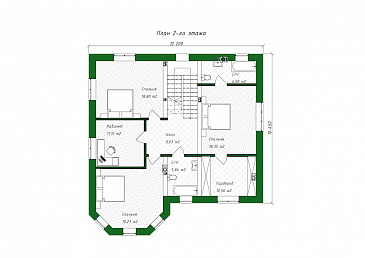 Проект дома из газобетона с эркером и навесом для автомобиля / План 2 этажа