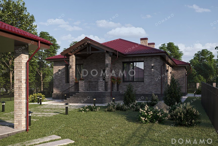 Проект одноэтажного дома с просторным холлом и террасой