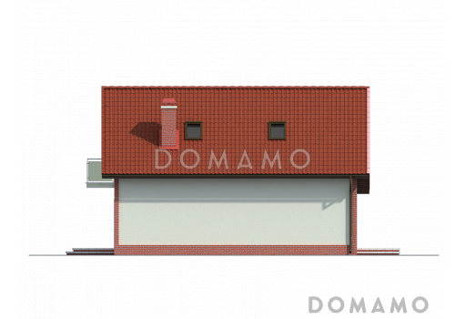 Проект одноэтажного мансардного дома из кирпича с эркером и большой площадью остекления в гостиной / Фасад 3