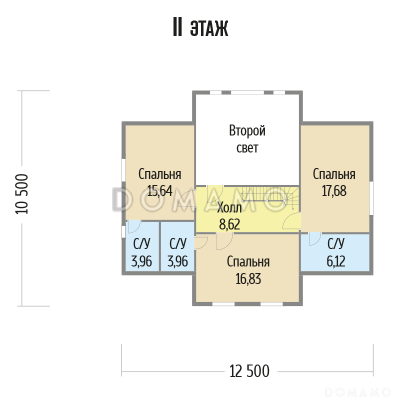 Проект  дома из бруса со вторым светом с тремя спальнями / План мансардного этажа