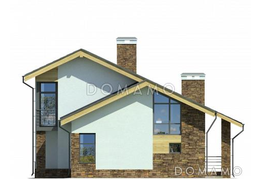 Проект дома с крытой террасой, спальней на первом этаже, постирочной, балконом / Фасад 4