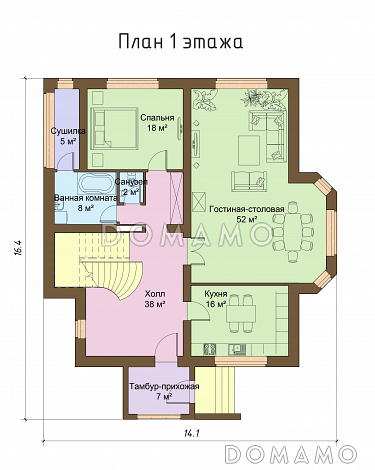 Проект большого двухэтажного дома с эркером / План 1 этажа