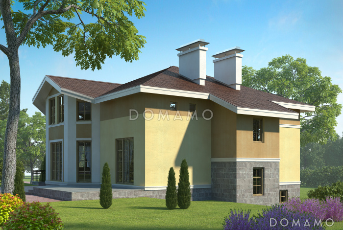 Проект особняка из пеноблоков с цокольным этажом