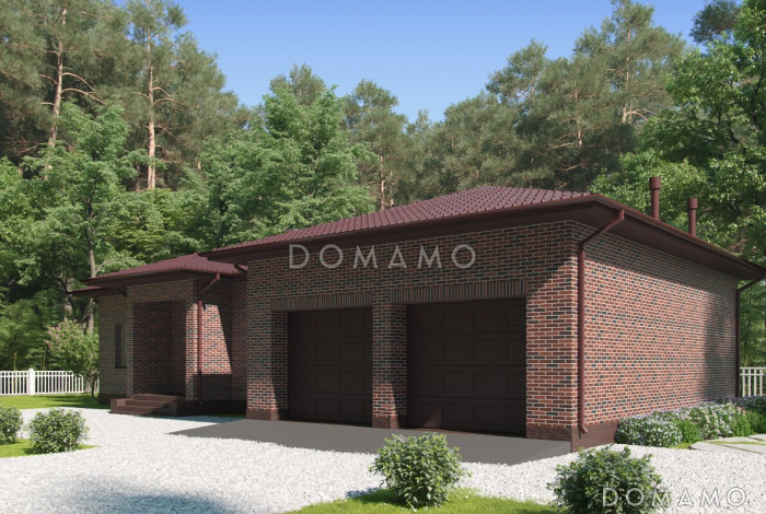 Проект дома с гаражом на две машины, террасой, большой кухней-столовой