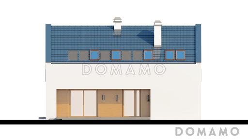 Проект одноэтажного мансардного дома из кирпича с прямоугольным выступом на втором уровне / Фасад 2