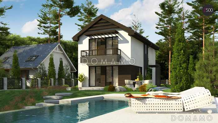 Проект компактного двухэтажного дома из кирпича современного дизайна с гаражом