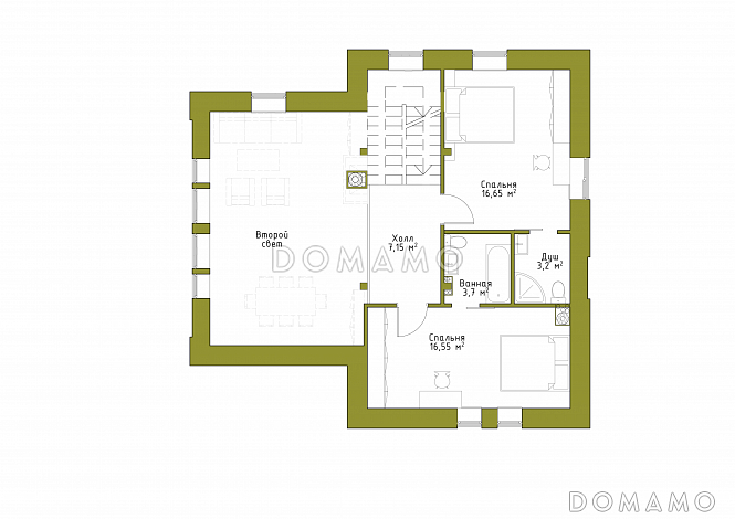 Проект коттеджа из SIP панелей с двусветной гостиной и террасой. / План мансардного этажа
