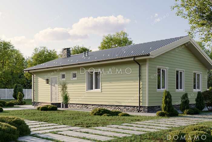 Проект простого дома с тремя спальнями, котельной и кухней-гостиной