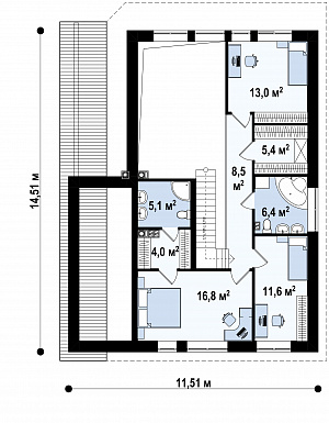 Проект дома с террасой, кабинетом, кладовой, вторым светом, мастер-спальней / План мансардного этажа