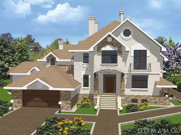 Проект дома из кирпича с бассейном и сауной на первом этаже