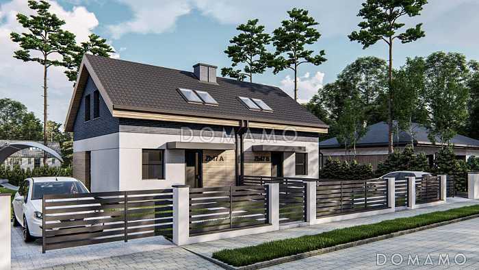 Проект двухсемейного дома из кирпича с 3 спальнями на мансарде