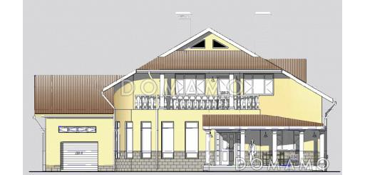 Проект одноэтажного дома с мансардным и цокольным этажами, с бассейном и зимним садом / Фасад 1