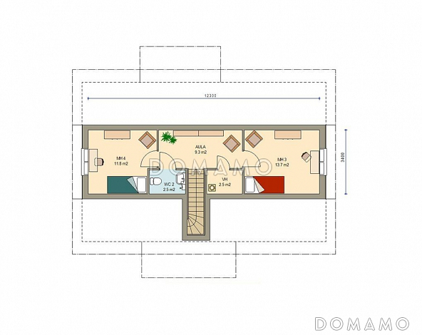 Проект современного двухэтажного каркасного дома с облицовкой деревянной вагонкой / План мансардного этажа
