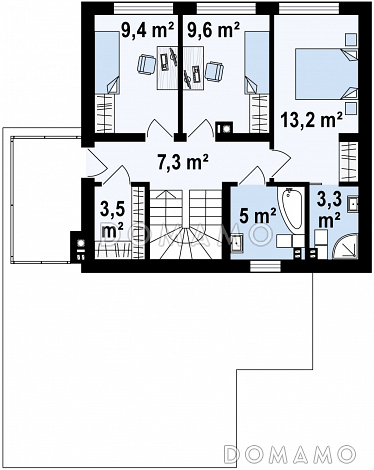 Проект современного двухэтажного дома из кирпича в стиле кубизм с пристроенным гаражом для двух автомобилей / План 2 этажа