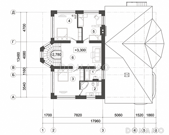 Проект дома с окнами разной формы / План 2 этажа