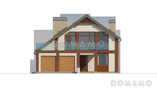 Проект двухэтажного дома из газобетона в стиле шале со вторым светом, четырьмя комнатами и гаражом / Фасад 1