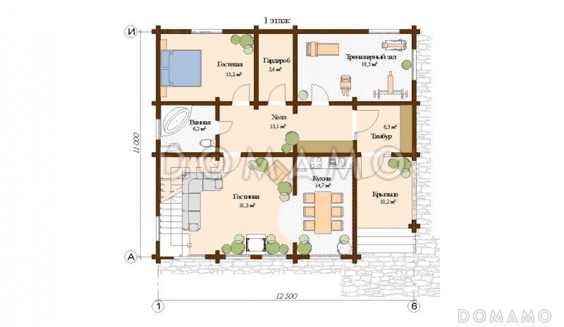Проект дома с двумя спальнями / План 1 этажа