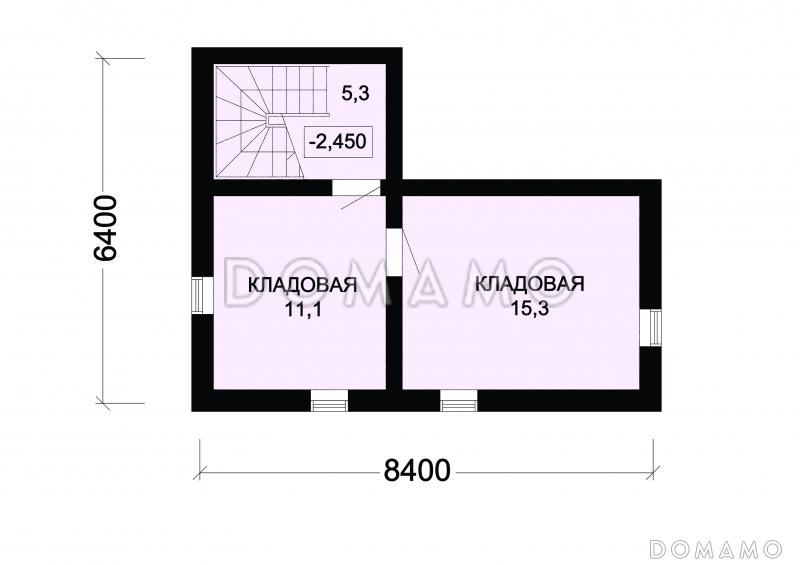 Проект деревянного дома с просторными кладовыми на цокольном этаже / План цокольного этажа