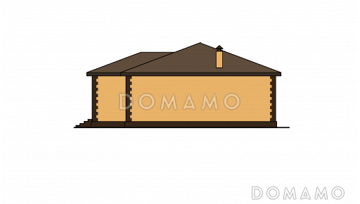 Проект дома с террасой и небольшой верандой, кухней-гостиной и тремя спальнями / Фасад 1