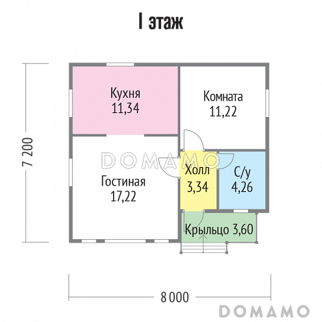 Проект  одноэтажного каркасного дома с окнами в пол / План 1 этажа