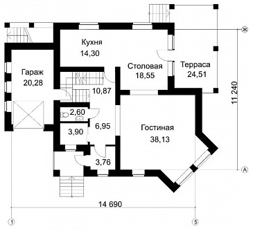 Проект дома из кирпича с бильярдной / План 1 этажа