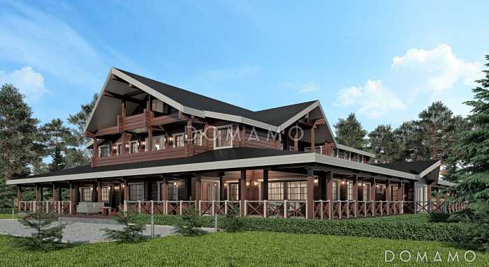Проект дома из клееного бруса с террасой площадью более 470 м2