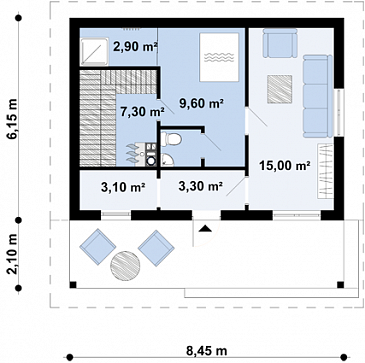 Проект бани из кирпича с комнатой отдыха и крытой террасой / План 1 этажа