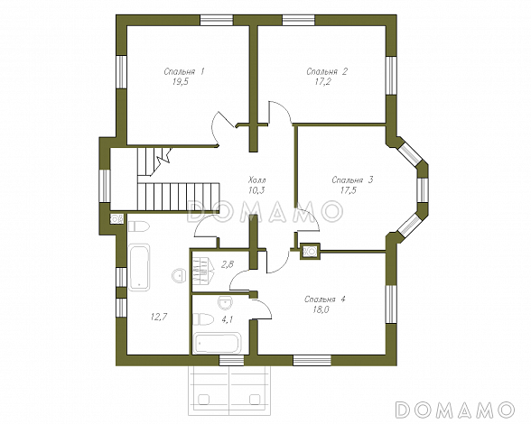 Проект коттеджа в классическом стиле с подвалом / План 2 этажа