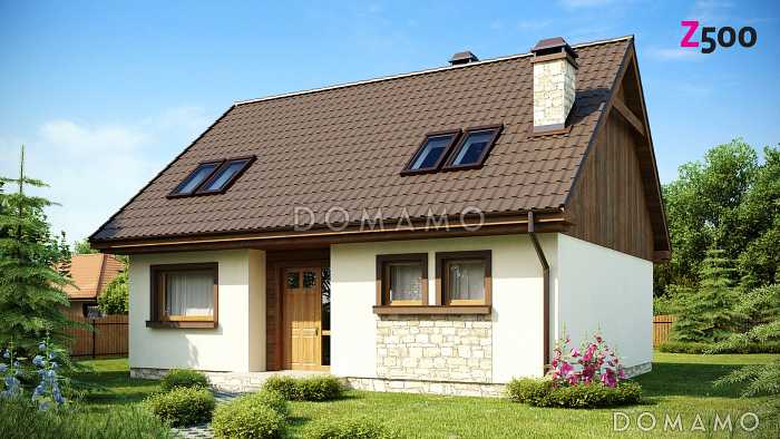 Проект одноэтажного мансардного дома из кирпича с кабинетом, тремя спальнями и эркером в гостиной