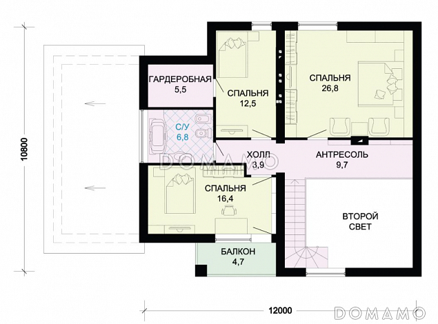 Проект дома в стиле фахверк с двусветной гостиной и навесом для машины / План мансардного этажа
