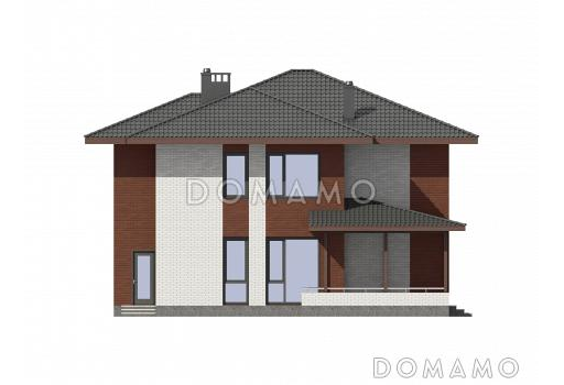 Проект дома из газобетона с гардеробной, хоз. комнатой, террасой, кабинетом / Фасад 3