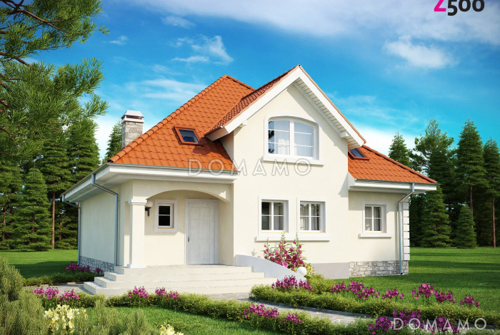 Проект одноэтажного мансардного дома для каркасного строительства с двумя балконами и барбекю на террасой