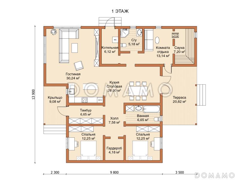 Каркасный дом "Салливан" / План 1 этажа