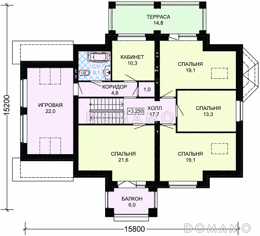 Проект дома из пеноблоков с гаражом, кабинетом и игровой комнатой / План мансардного этажа