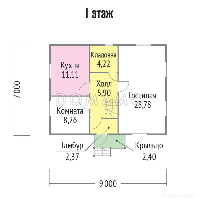 Проект малогабаритного дома из клееного бруса с мансардой / План 1 этажа