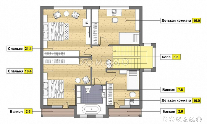 Проект дома из кирпича с цокольным этажом и небольшим бассейном / План мансардного этажа